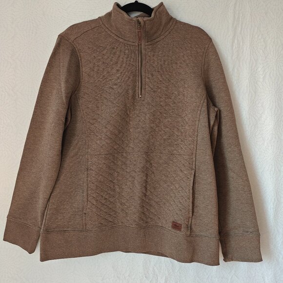 L.L.BEAN Quilted Quarter-Zip Pullover Sweatshirt Brown Women's Brown Size Large - Picture 1 of 12